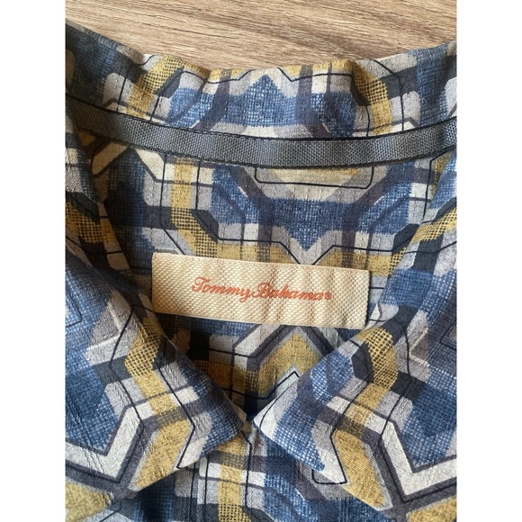 Tommy Bahama Mens XL Blue 100% Silk Geometric Print Original Fit Hawaiian Shirt - Picture 5 of 6